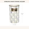 MACKENZIE-CHILDS Enamel Utensil Holder, Kitchen Utensil Holder for Countertop, Storage Caddy, Gray-and-White Sterling Check(Sterling Check)