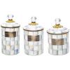 MACKENZIE-CHILDS Enamel Canister Set, Small (38 oz.), Medium (48 oz.), and Large (64 oz.) Kitchen Containers, Pink-and-White Rosy Check(Sterling Check)