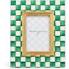 MACKENZIE-CHILDS Enamel Frame, Cute Rectangular Family Picture Frame, Pink-and-White Rosy Check, 2.5″ x 3″(Emerald Check)