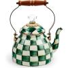 MACKENZIE-CHILDS Enamel Tea Kettle, Stylish Tea Kettle for Stovetop, Brown-and-White Mocha Check, 3 Quarts(Emerald Check)