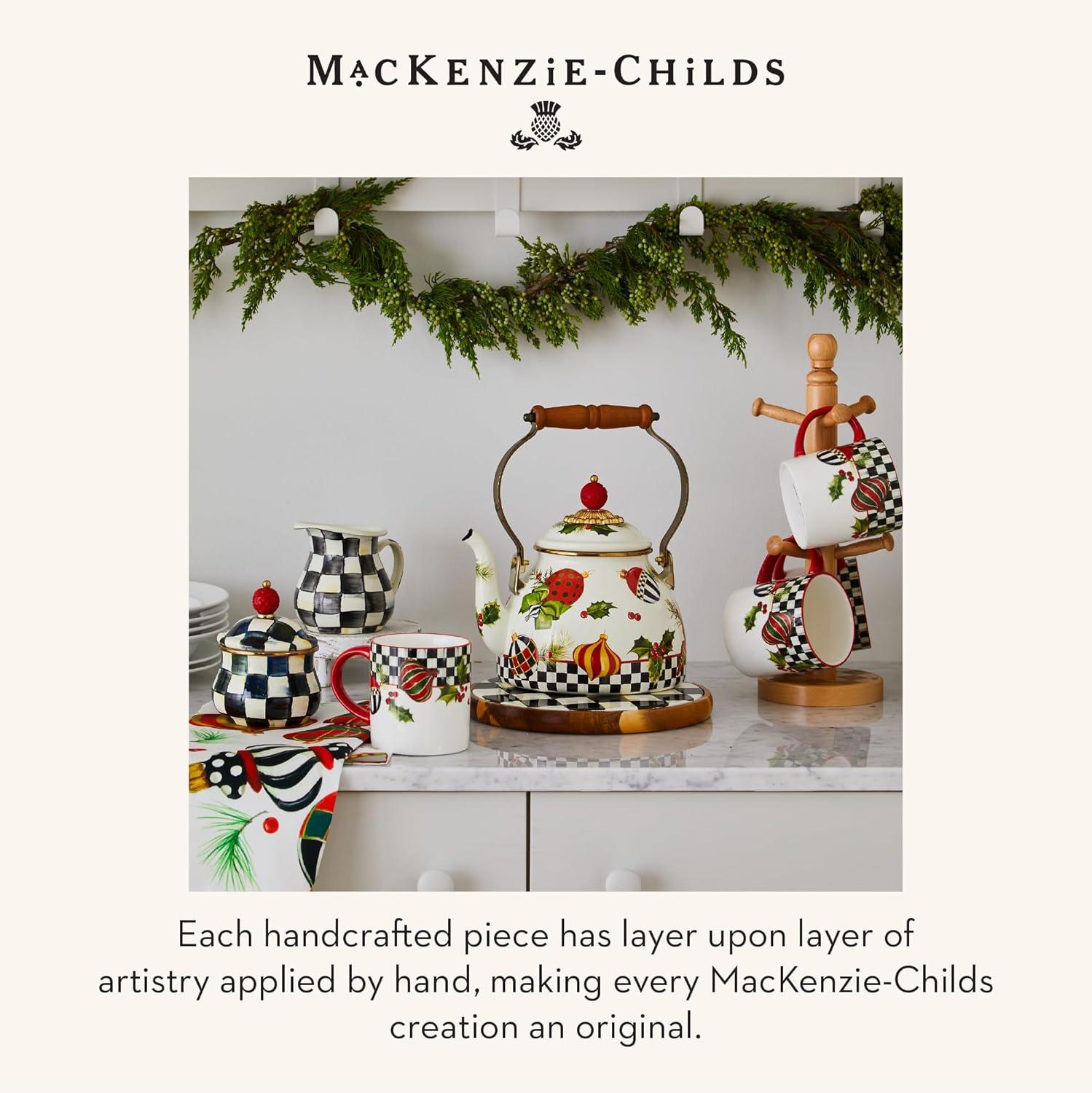 imageMACKENZIECHILDS Enamel Canister Kitchen Storage Container with Lid Medium Wild Rose WhiteDeck the Halls