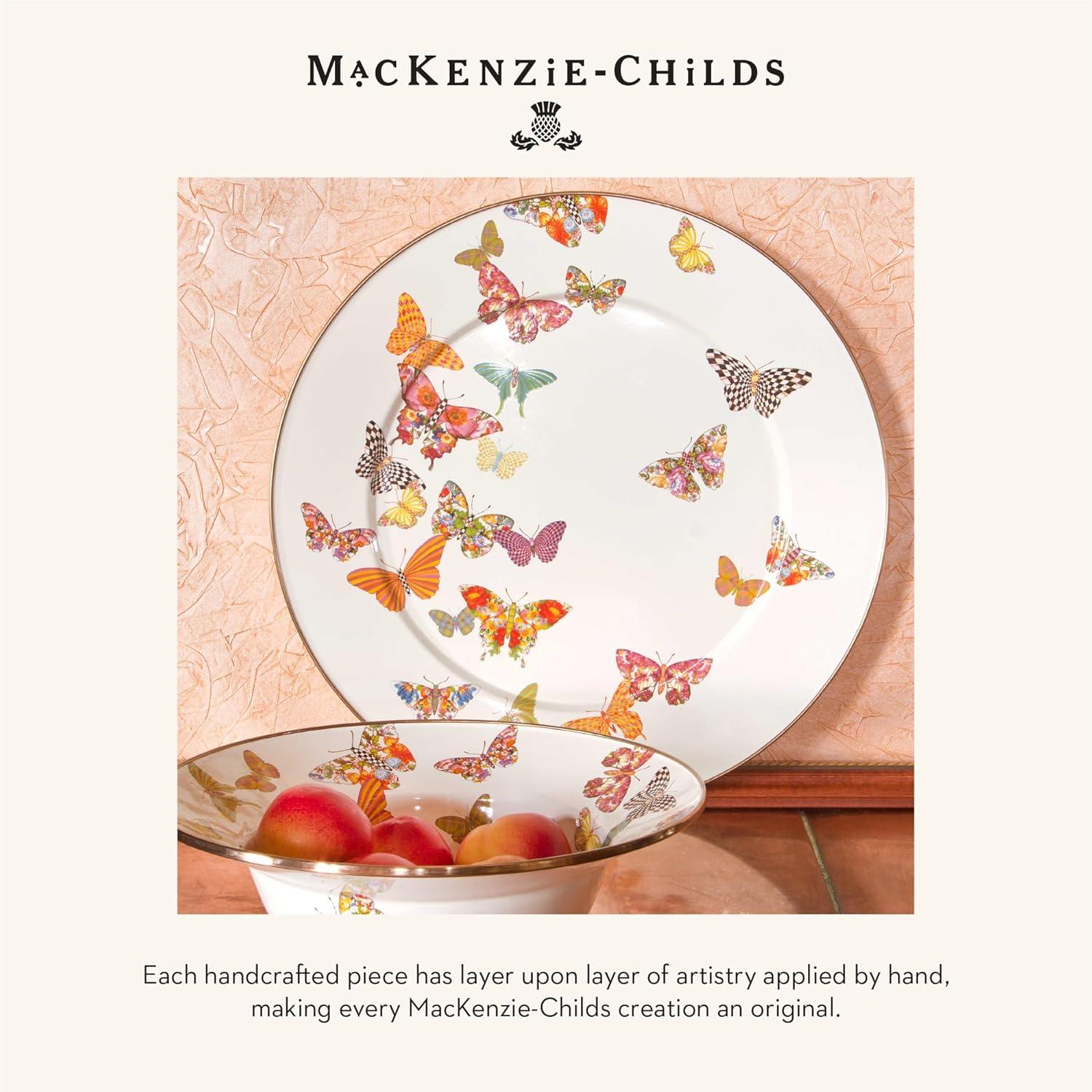 imageMACKENZIECHILDS Enamel Canister Kitchen Storage Container with Lid Small Wild Rose WhiteButterfly Garden