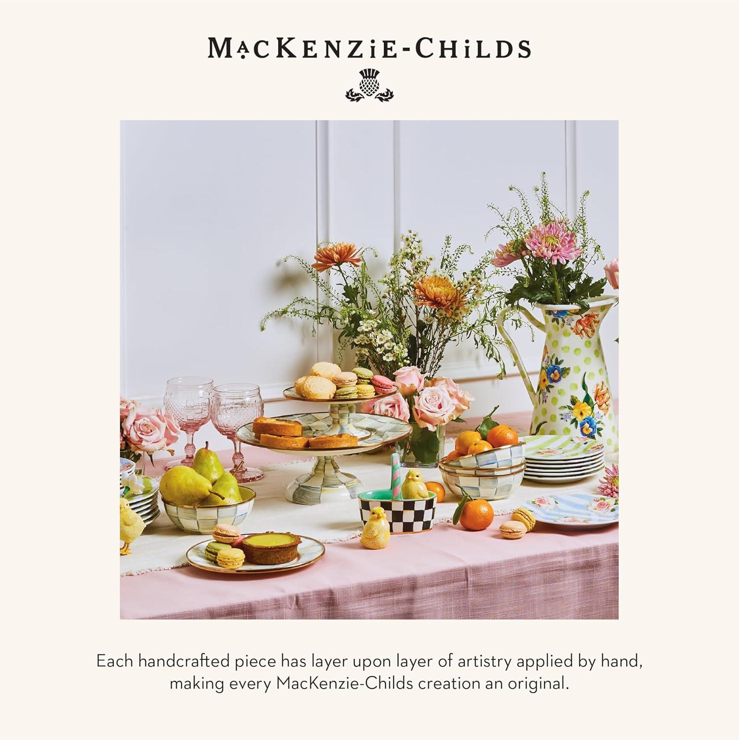 imageMACKENZIECHILDS Enamel Pedestal Platter Round Cake Stand Large BlueandWhite Royal CheckSterling Check