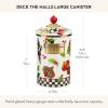 MACKENZIE-CHILDS Enamel Canister, Kitchen Storage Container with Lid, Large, Wild Rose White(Deck the Halls)