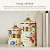MACKENZIE-CHILDS Enamel Canister, Kitchen Storage Container with Lid, Large, Wild Rose White(Green Wildflower)