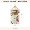 MACKENZIE-CHILDS Enamel Canister, Kitchen Storage Container with Lid, Large, Wild Rose White(Green Wildflower)