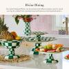 MACKENZIE-CHILDS Enamel Pedestal Platter, Round Cake Stand, Large, Blue-and-White Royal Check(Emerald Check)