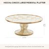 MACKENZIE-CHILDS Enamel Pedestal Platter, Round Cake Stand, Large, Blue-and-White Royal Check(Mocha Check)