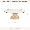 MACKENZIE-CHILDS Enamel Pedestal Platter, Round Cake Stand, Large, Blue-and-White Royal Check(Rosy Check)