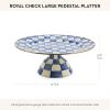 MACKENZIE-CHILDS Enamel Pedestal Platter, Round Cake Stand, Large, Blue-and-White Royal Check(Royal Check)
