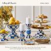 MACKENZIE-CHILDS Enamel Pedestal Platter, Round Cake Stand, Large, Blue-and-White Royal Check(Royal Check)