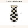 MACKENZIE-CHILDS Tall Enamel Vase, Unique Flower-Vase Decor for Living Room, Wild Rose White(Courtly Check)