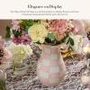 MACKENZIE-CHILDS Tall Enamel Vase, Unique Flower-Vase Decor for Living Room, Wild Rose White(Rosy Check)