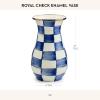 MACKENZIE-CHILDS Tall Enamel Vase, Unique Flower-Vase Decor for Living Room, Wild Rose White(Royal Check)