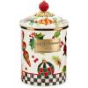 MACKENZIE-CHILDS Enamel Canister, Kitchen Storage Container with Lid, Medium, Wild Rose White(Deck the Halls)