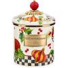 MACKENZIE-CHILDS Enamel Canister, Kitchen Storage Container with Lid, Small, Wild Rose White(Deck the Halls)