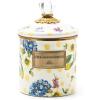 MACKENZIE-CHILDS Enamel Canister, Kitchen Storage Container with Lid, Small, Wild Rose White(Yellow Wildflower)