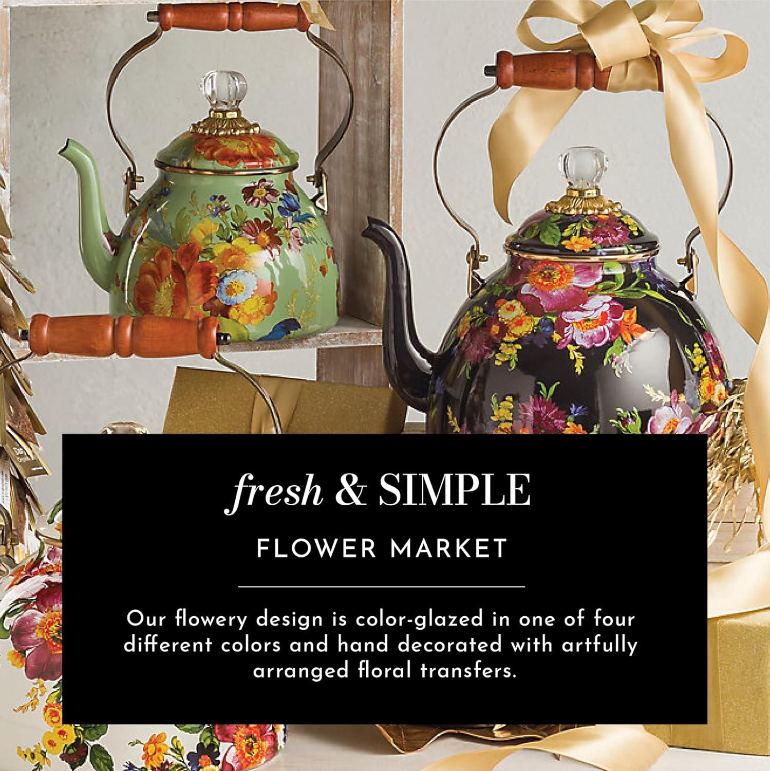 imageMACKENZIECHILDS Enamel Colander Decorative Kitchen Strainer Cute Enamel Cookware Small Black Flower MarketBlack Flower Market