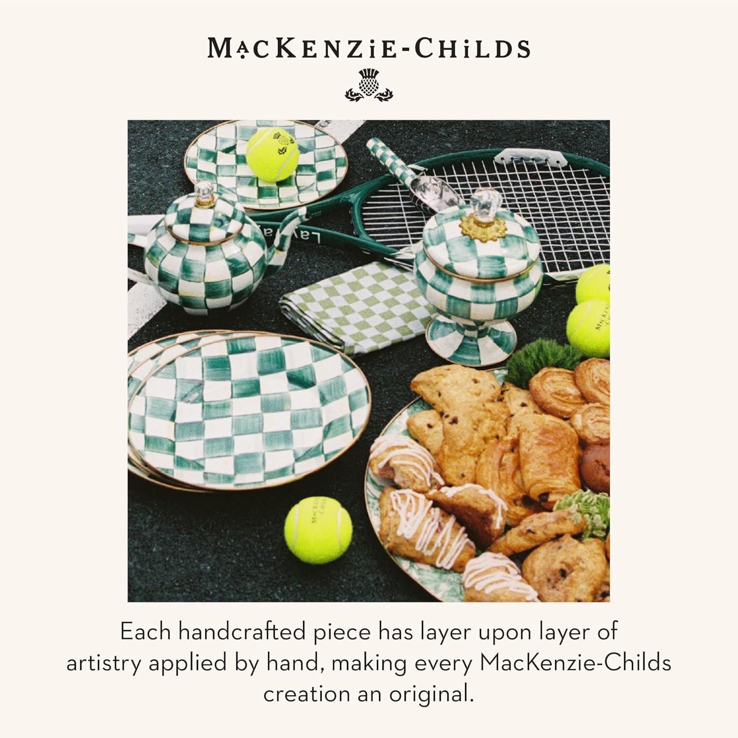 imageMACKENZIECHILDS Enamel Curiosity Pot Decorative Container for Home Decor BlackandWhite Courtly CheckEmerald Check