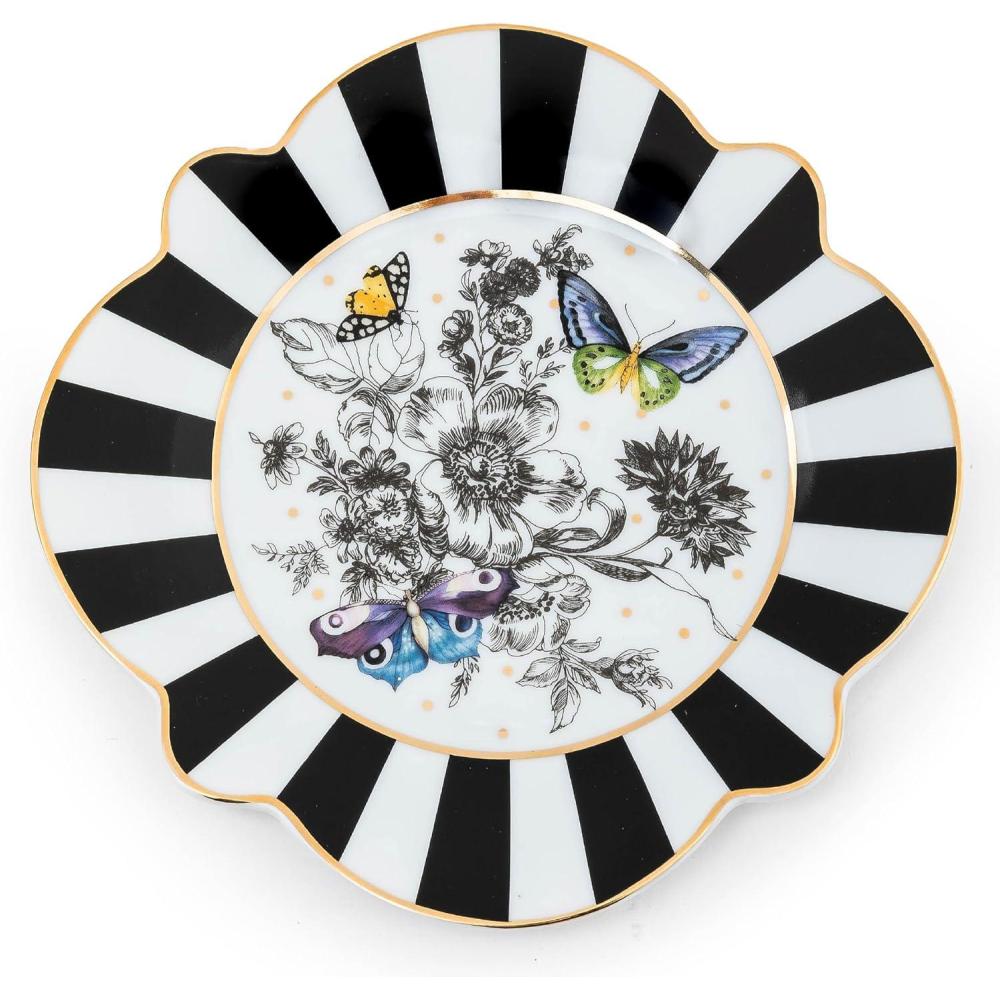 imageMACKENZIECHILDS Butterfly Toile Ceramic Salad and Dessert Plate 8 Inches