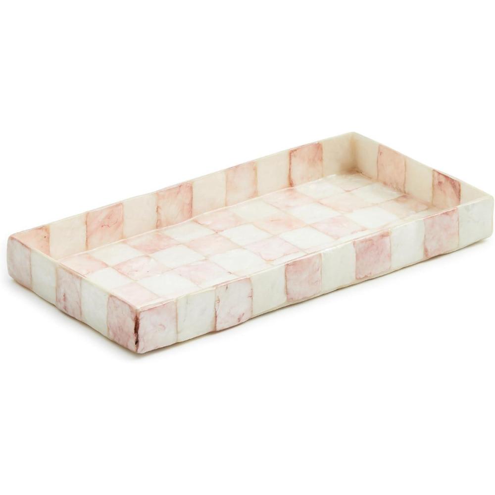 imageMACKENZIECHILDS Capiz Vanity Tray Rectangular Tray Decor PinkandWhite Rosy CheckRosy Check
