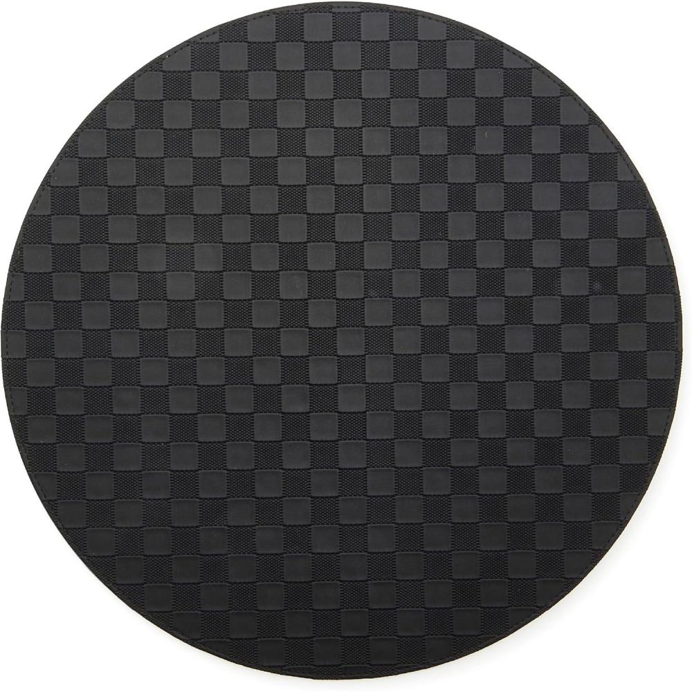 imageMACKENZIECHILDS FauxLeather Placemat Decorative Round Table Mat Green CheckBlack Check