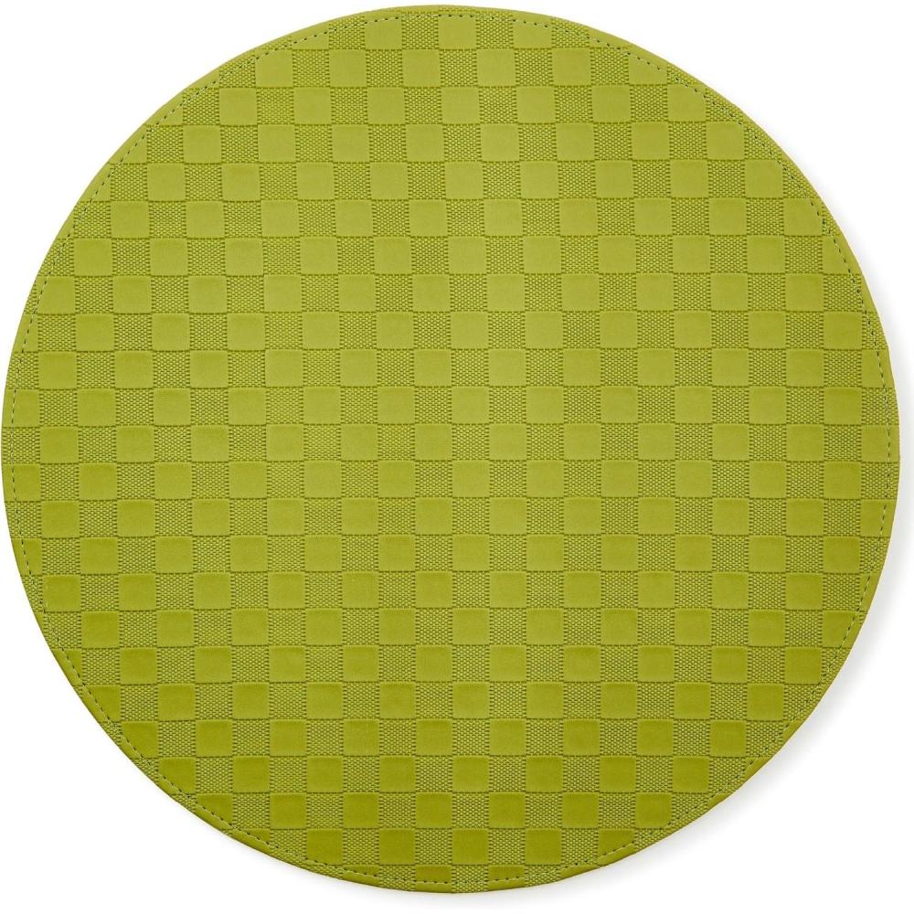imageMACKENZIECHILDS FauxLeather Placemat Decorative Round Table Mat Green CheckGreen Check
