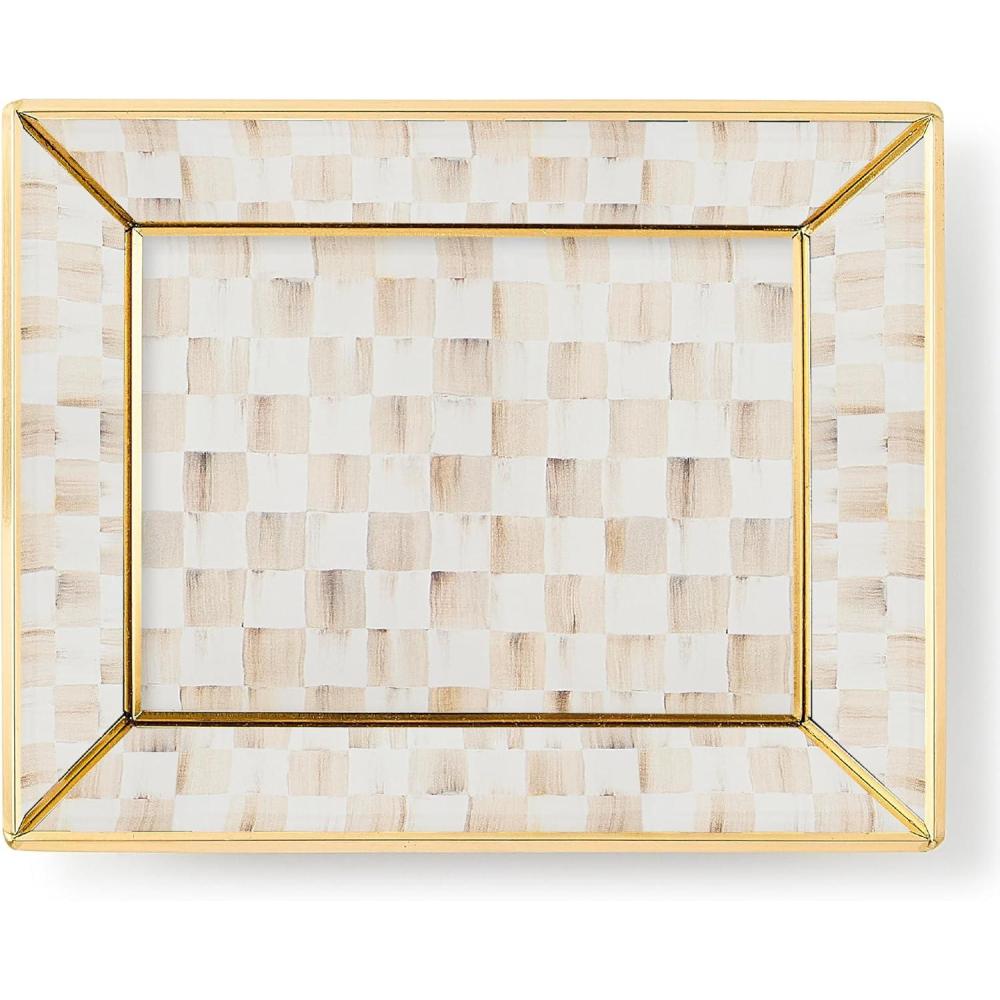 imageMACKENZIECHILDS Glass Tray Decorative Bathroom Counter Tray Small BlackandWhite Courtly CheckMocha Check