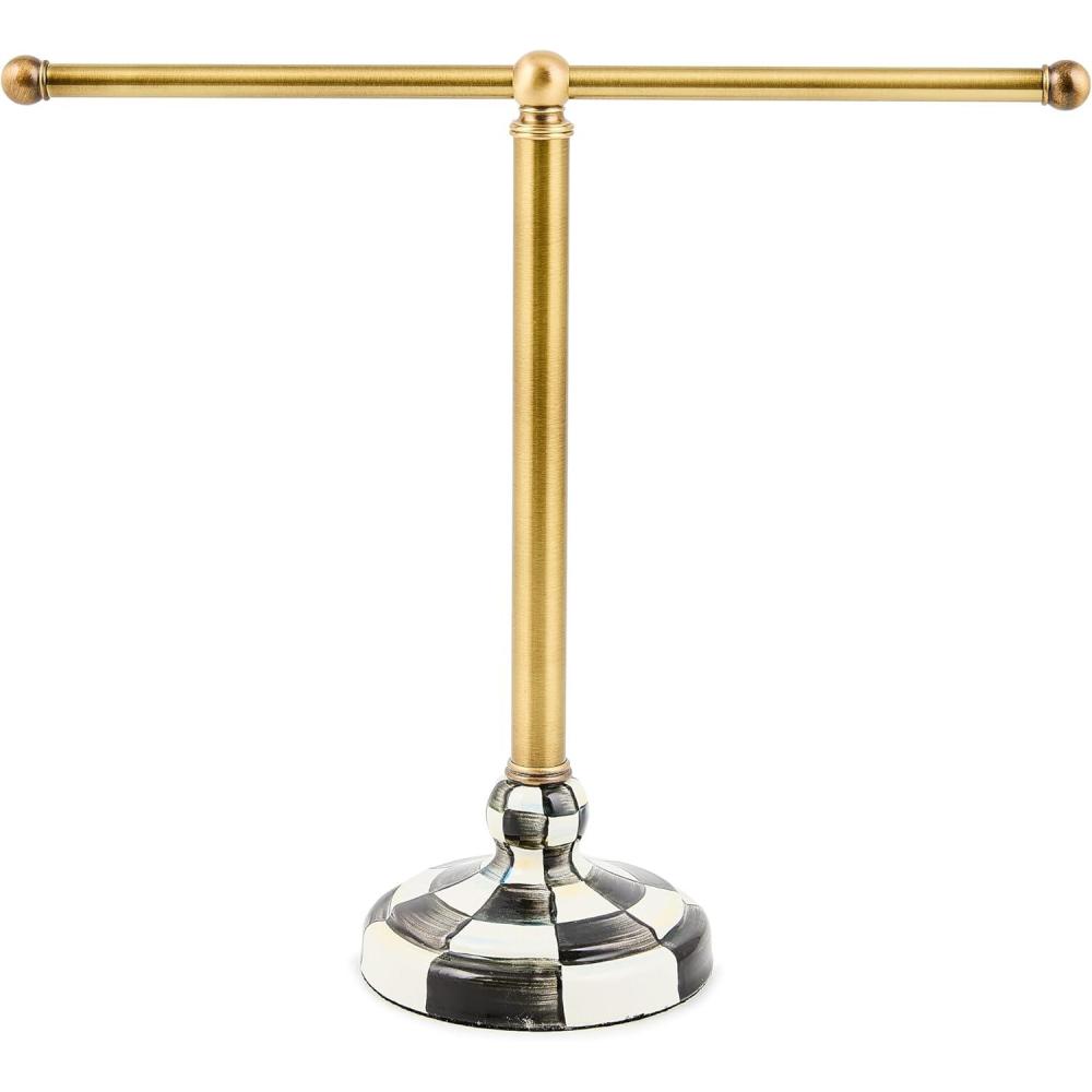 imageMACKENZIECHILDS Guest Towel Holder Decorative Bathroom HandTowel Rack BlackandWhite Courtly Check