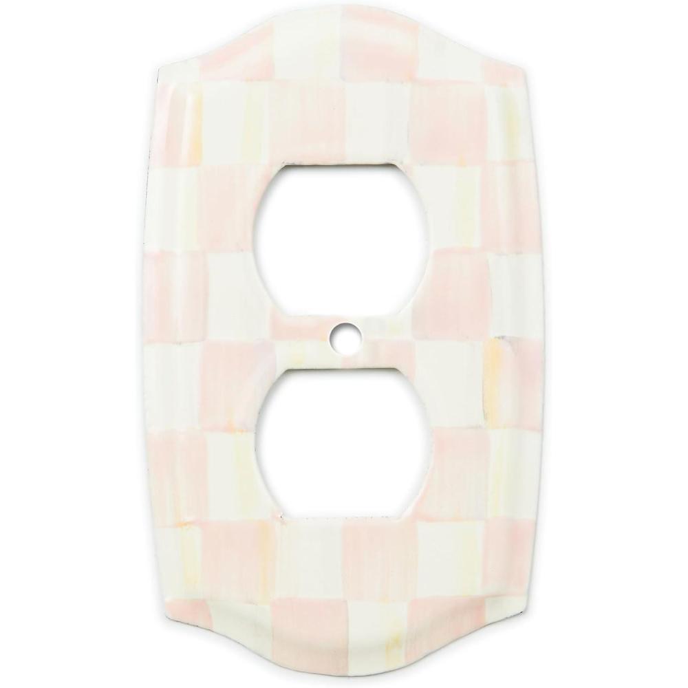 imageMACKENZIECHILDS Outlet Cover Decorative DoubleOutlet Cover Plate BlackandWhite Courtly CheckRosy Check