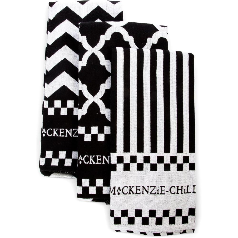 imageMACKENZIECHILDS Set of 3 Cotton Dish Towels Decorative Kitchen Towels BlackandWhite Zig Zag