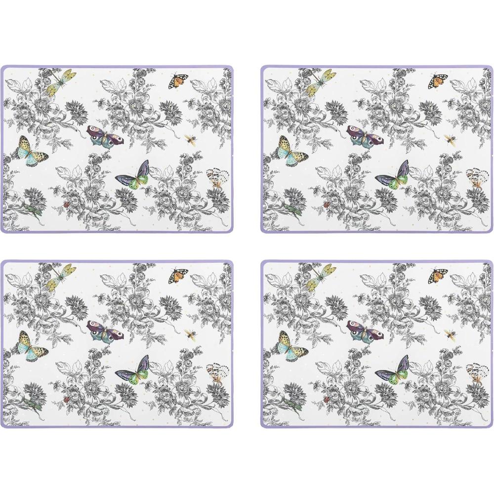 imageMACKENZIECHILDS Set of 4 CorkBack Placemats HardFinish Table Mats Butterfly Toile
