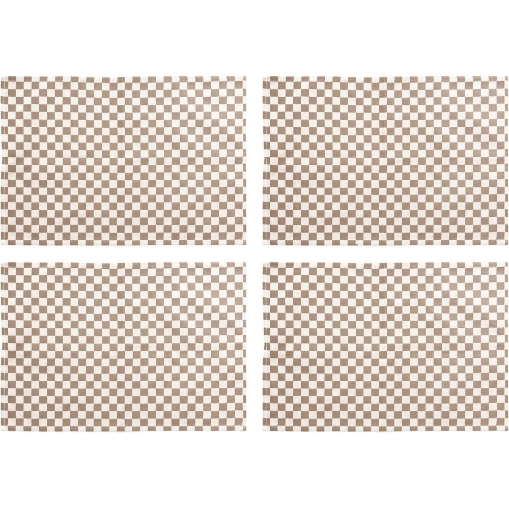 imageMACKENZIECHILDS Set of 4 Cotton Placemats Decorative Table Mats Navy CheckFlax Check