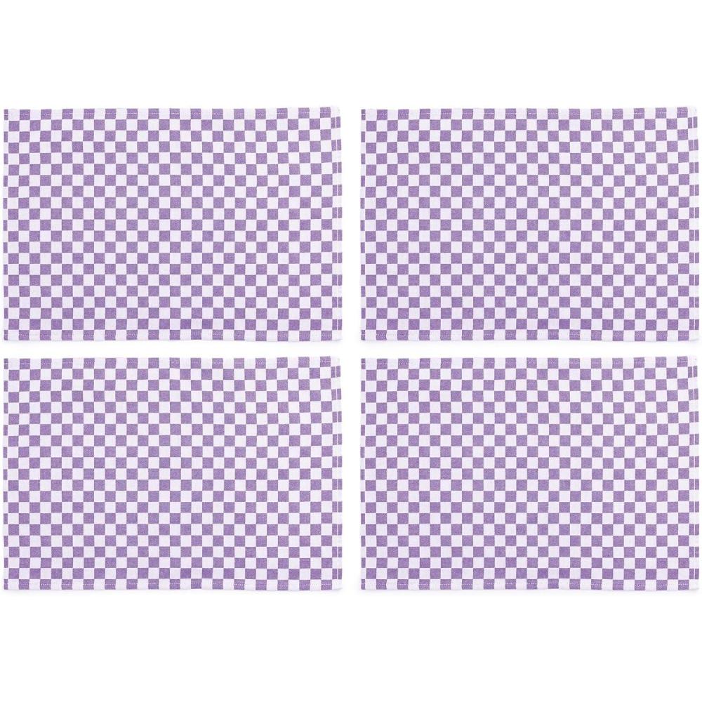 imageMACKENZIECHILDS Set of 4 Cotton Placemats Decorative Table Mats Navy CheckPlum Check