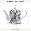 MACKENZIE-CHILDS Ceramic Teapot, Cute Teapot with Lid, 50-Ounce Capacity, Butterfly Toile