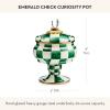 MACKENZIE-CHILDS Enamel Curiosity Pot, Decorative Container for Home Decor, Black-and-White Courtly Check(Emerald Check)