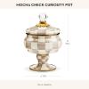 MACKENZIE-CHILDS Enamel Curiosity Pot, Decorative Container for Home Decor, Black-and-White Courtly Check(Mocha Check)