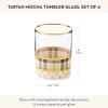 MACKENZIE-CHILDS Set of 4 Tumbler Glasses, Glass Drinkware with Gold Rims, 12 Ounces, Brown-and-White Tartan Mocha