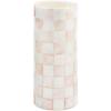 MACKENZIE-CHILDS Capiz Small Vase, Unique Flower-Vase Decor, Gray-and-White Sterling Check(Rosy Check)
