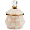MACKENZIE-CHILDS Enamel Lidded Sugar Bowl, Small Serving Bowl with Lid, 10-Ounce Capacity, Black-and-White Courtly Check(Rosy Check)