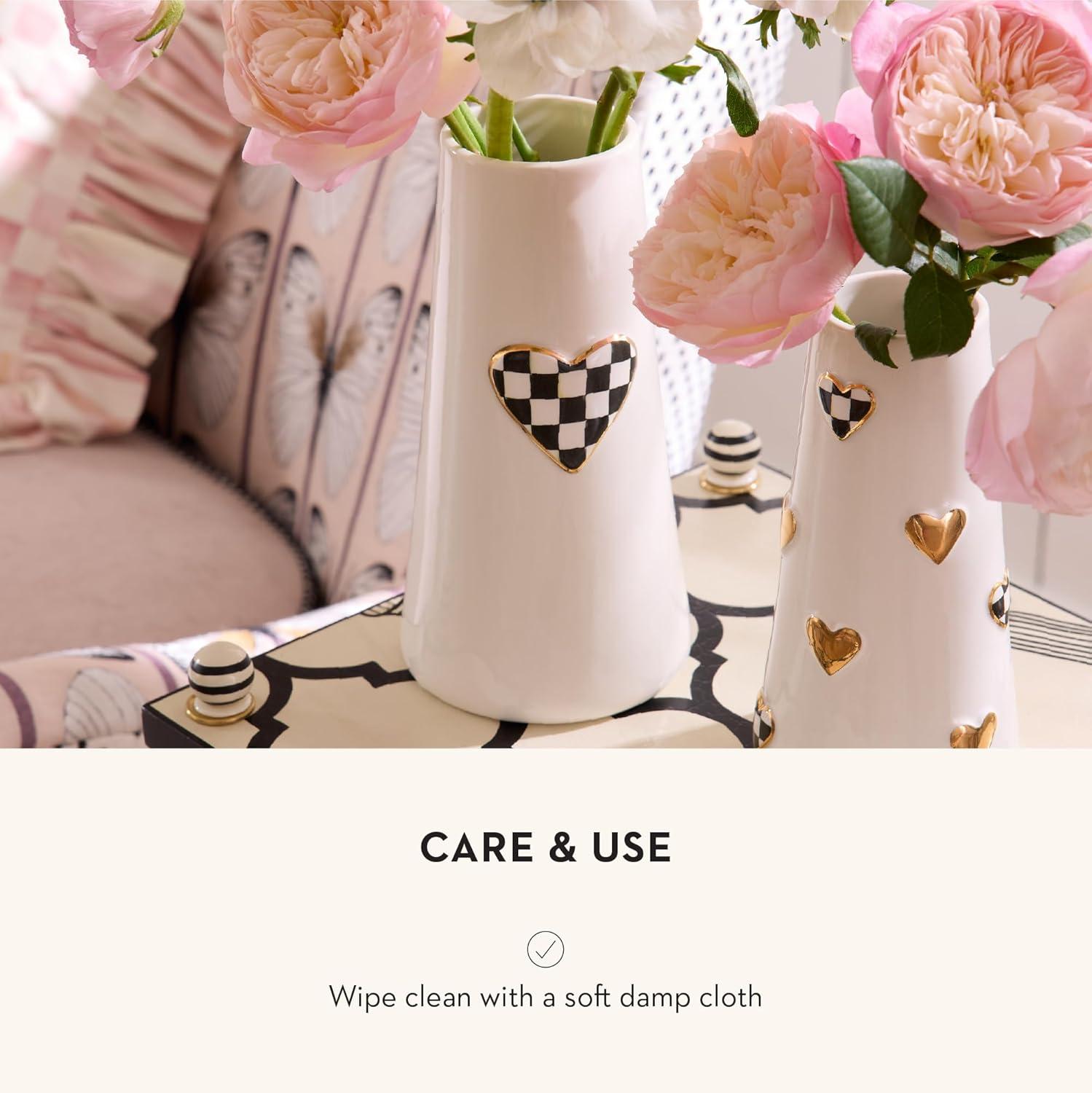 imageMACKENZIECHILDS Ceramic Vase Unique Decorative Vase Short BlackandWhite Courtly CheckCourtly Check