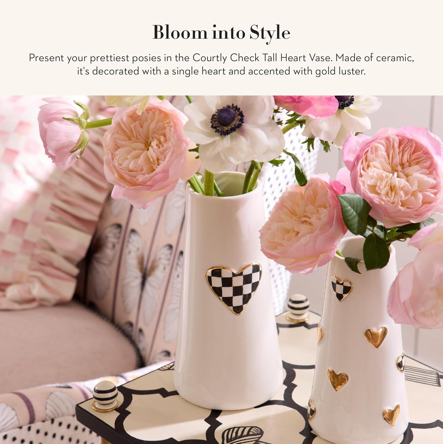 imageMACKENZIECHILDS Ceramic Vase Unique Decorative Vase Short BlackandWhite Courtly CheckCourtly Check