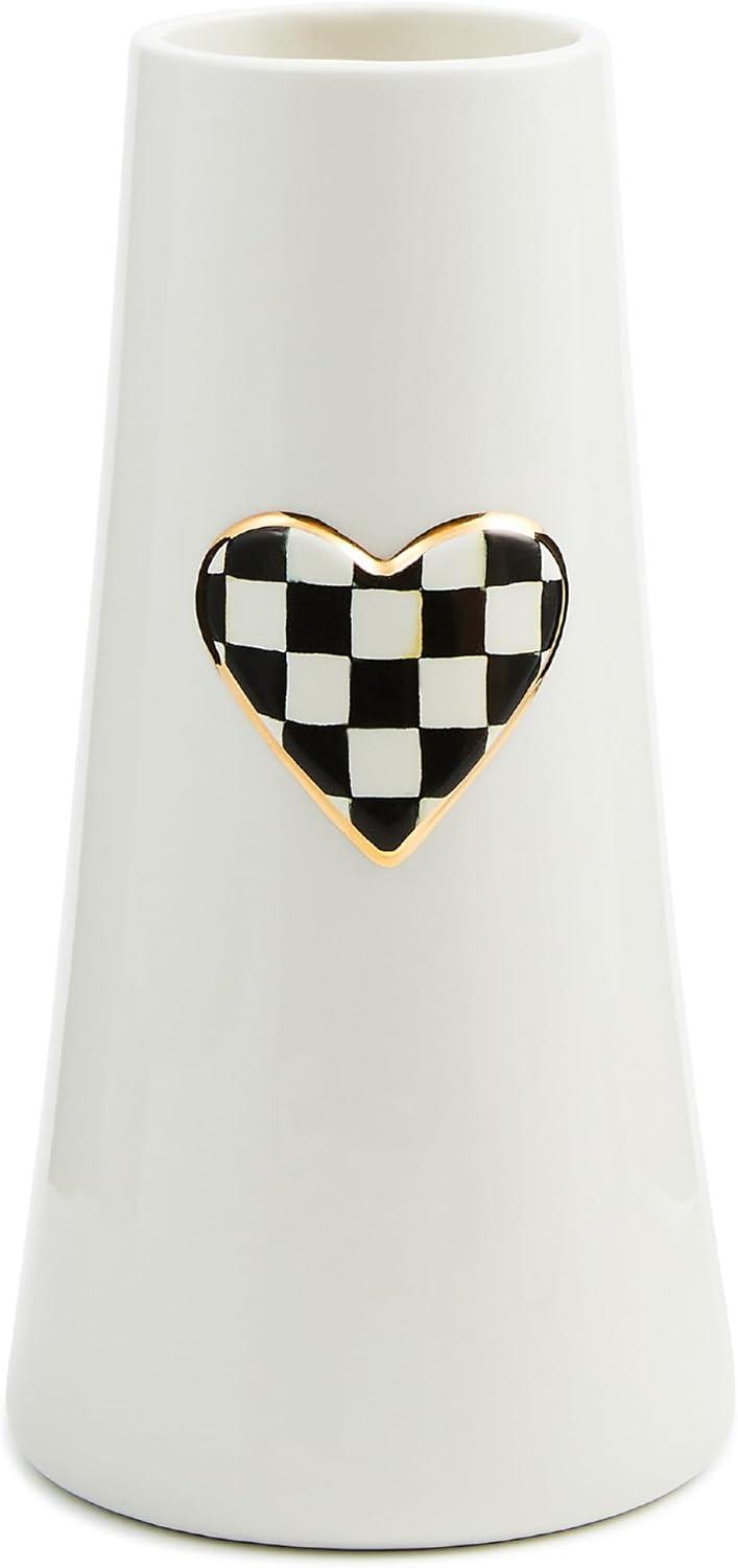 imageMACKENZIECHILDS Ceramic Vase Unique Decorative Vase Short BlackandWhite Courtly CheckCourtly Check