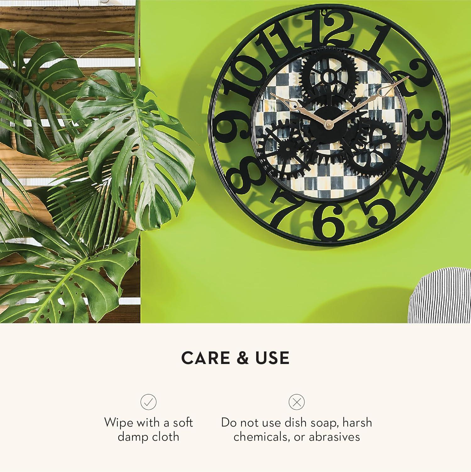 imageMACKENZIECHILDS Farmhouse Wall Clock Decorative Clock for Living Room or Kitchen Small BlackandWhite Courtly CheckCourtly Check