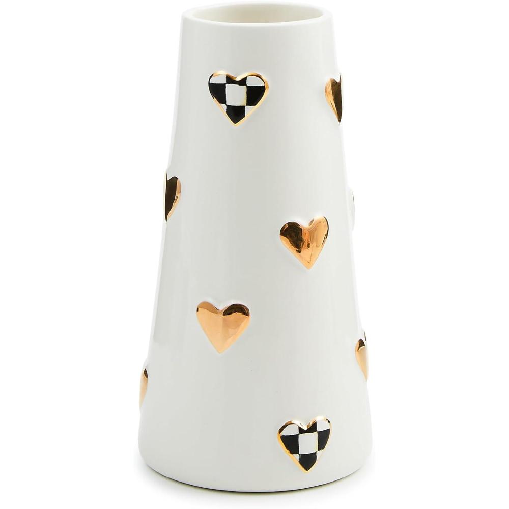 imageMACKENZIECHILDS Ceramic Vase Unique Decorative Vase Short BlackandWhite Courtly CheckCourtly Check