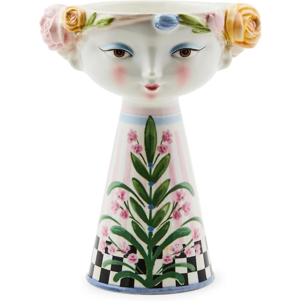 imageMACKENZIECHILDS Ceramic Vase Unique Decorative Vase Tall Rosy Meadow LadyShort
