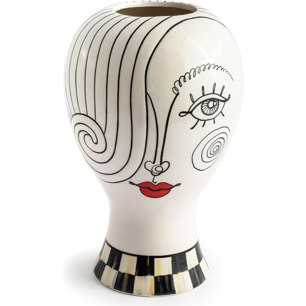 imageMACKENZIECHILDS Doodles Vase Decorative Ceramic Vase Lady Head