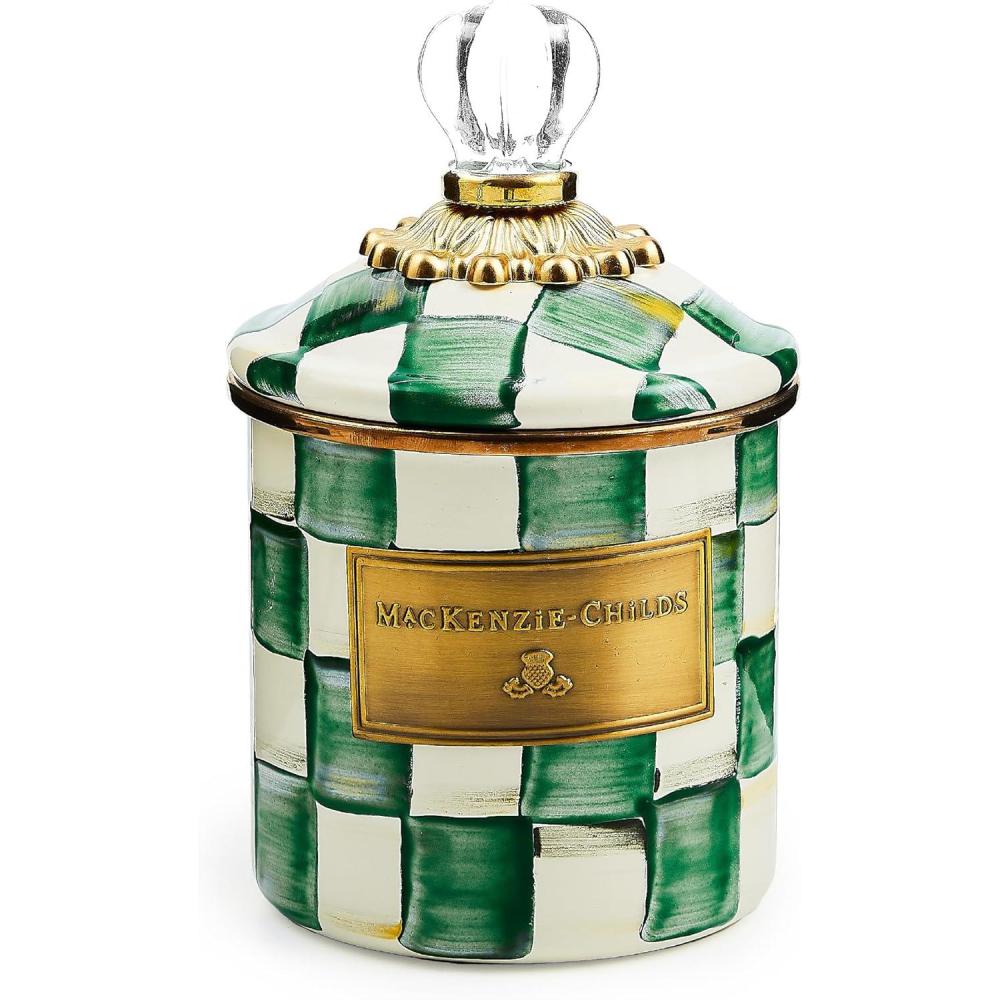 imageMACKENZIECHILDS Royal Check Enamel Canister BlueandWhite Kitchen Storage Container with Lid DemiEmerald Check
