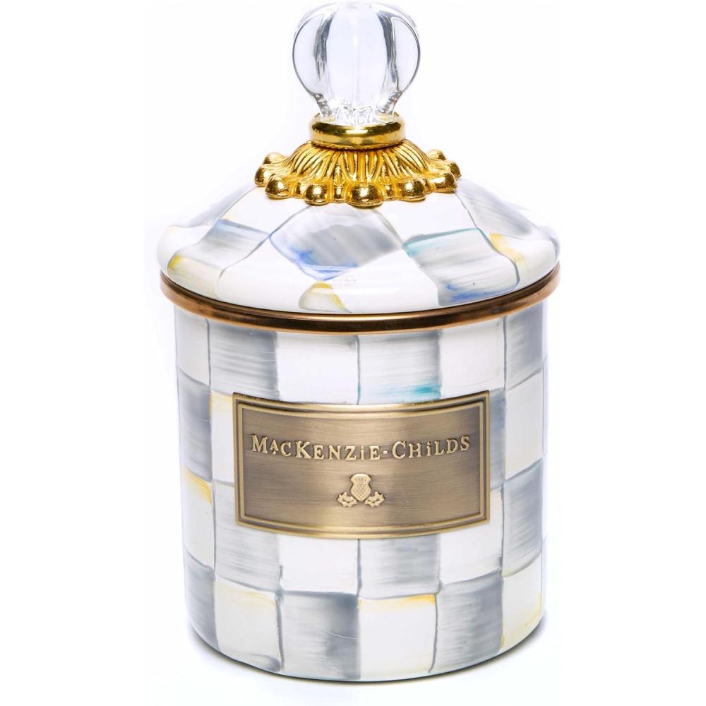 imageMACKENZIECHILDS Royal Check Enamel Canister BlueandWhite Kitchen Storage Container with Lid DemiSterling Check