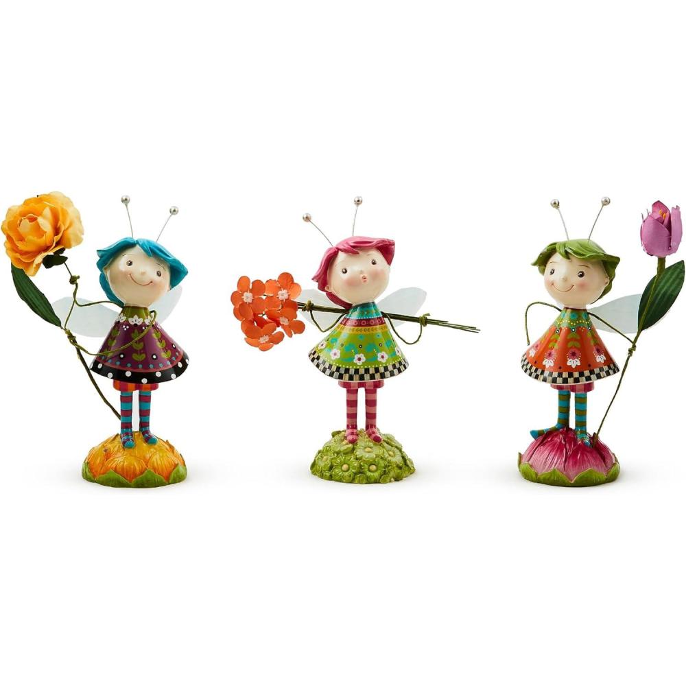 imageMACKENZIECHILDS Set of 3 Calico Spring Fairies Home and Garden Fairy Decor